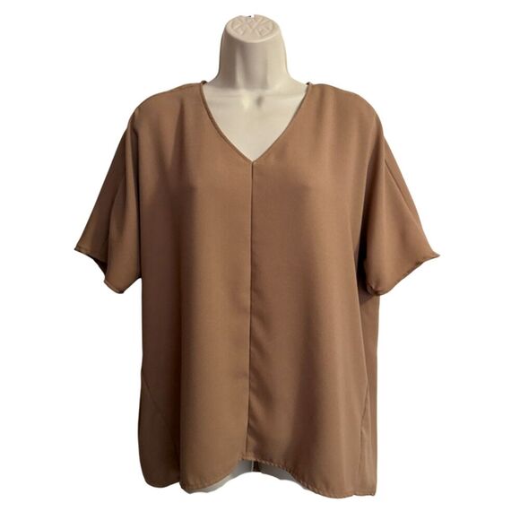 Worthington Brown High Low Short Sleeve Top Size MP - Picture 6 of 10